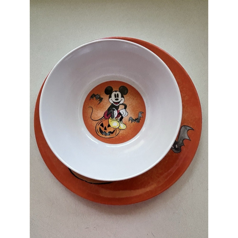 Pottery Barn Kids PBK Mickey Mouse Disney Plate & Bowl Halloween Pumpkin CUTE! - Picture 6 of 6